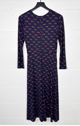Hobbs london midi alone fit and flare dress with dog print navy autumnal chic