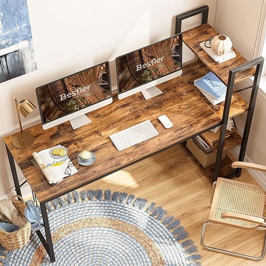 Computer Desk with Storage Shelves Writing Desk with Shelves 160CM Reversible Computer Desk with Bookshelf for Home Office Small Space MULTIPLE COLOURS AVAILABLE (FREE POSTAGE)