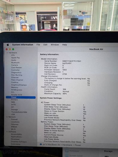 Macbook Air M1 13.3 | 8gb Ram | 256gb Ssd | 189 Cycles
