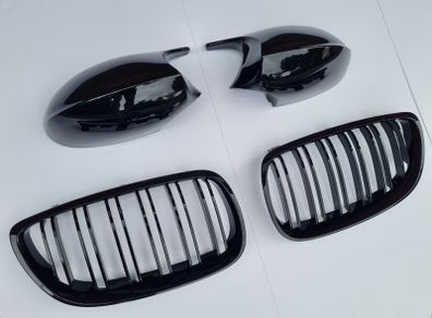 Brand New E92 E93 Pre-Lci Black Kidney Grilles & Mirror Covers Set