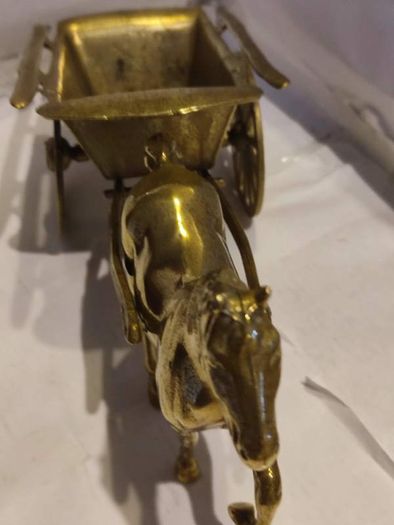 Antique Brass Horse & Hay Cart .