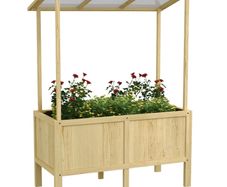 Raised Bed with Roof, Drainage Holes, Fleece Lining, Weatherproof, Fir Wood, 110x60x152 cm