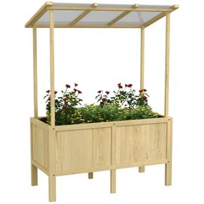 Raised Bed with Roof, Drainage Holes, Fleece Lining, Weatherproof, Fir Wood, 110x60x152 cm
