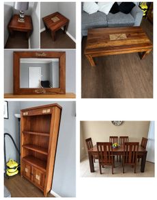 Full set solid heavy wood- dinning table/chairs, book cabinet, coff table, mirror, side tables