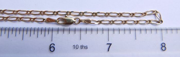 Vintage Solid 9Ct Yellow Gold 375 Figaro Necklace Chain ,  length 16" - 3,7g