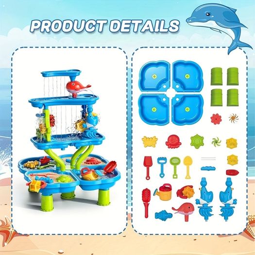 3/4 Tier Kids Sand And Water Table, 3-in-1 Sensory Play Table