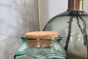 Vintage Green Glass Jar with Cork Lid Hexagonal Retro Storage Pot