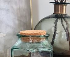 Vintage Green Glass Jar with Cork Lid Hexagonal Retro Storage Pot