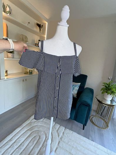 Brand-new Navy & White Stripped Cold Shoulder Ladies Top from Dunnes Stores
