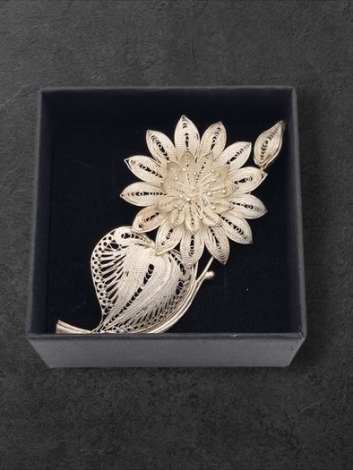 Vintage 925 Sterling Silver Filigree Flower Brooch