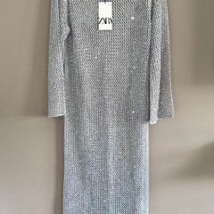 Stunning Zara Size S silver metallic open-knit dress/cover-up with a shimmering sparkle finish.  Brand New With Tags