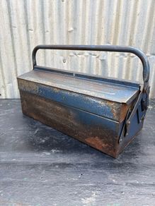 Vintage WESMA metal toolbox with original patina