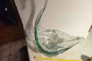 OLD CUT Vintage Handcrafted large glass LITE BLUE OR SEA GREEN swan plants flowers OR candle centerpiece