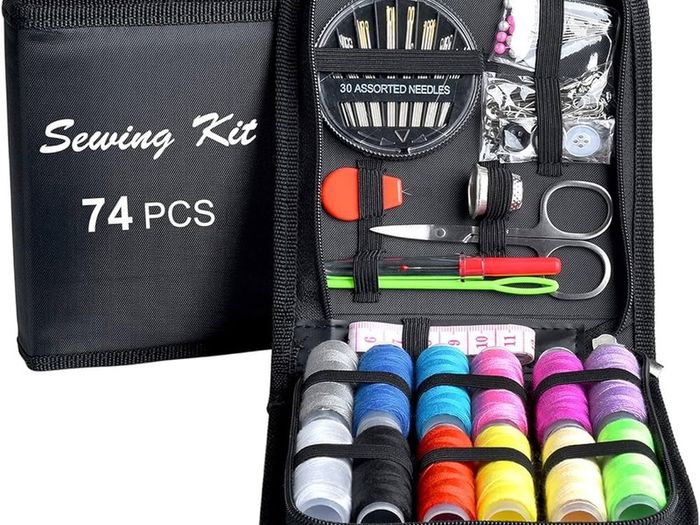 DIY Sewing Supplies with Sewing Accessories, Portable Mini Sewing Kit for Beginner, Traveller and Emergency Clothing Fixes, with Premium Black Carrying Case