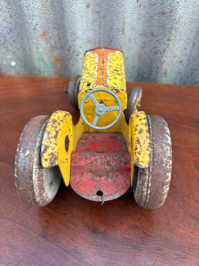 Vintage Mettoy red & yellow tinplate tractor