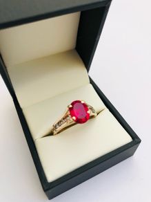 Brand New 10ct Yellow Gold Ruby Solitaire Ring