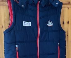 O'Neills CORK GAA Padded Puffer Gilet  jacket Navy. CORCAIGH. Detachable hood.  Size small adult. In Excellent condition