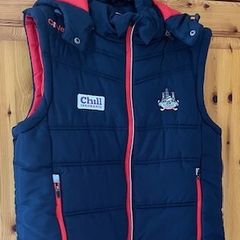 O'Neills CORK GAA Padded Puffer Gilet  jacket Navy. CORCAIGH. Detachable hood.  Size small adult. In Excellent condition