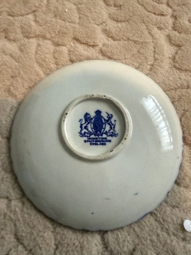Vintage Flow Blue Moustache Cup and Saucer, Victoria Ironstone Staffordshire