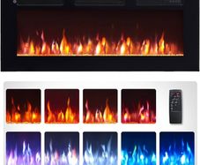 40"/102cm Electric Fireplace, Wall Mounted, Recessed, 9 Colour Flame Effect, Media Wall Compatible, 900W - 1800W Heater, Remote Control