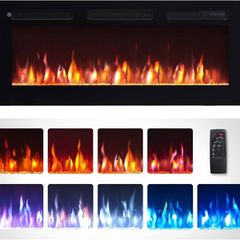 40"/102cm Electric Fireplace, Wall Mounted, Recessed, 9 Colour Flame Effect, Media Wall Compatible, 900W - 1800W Heater, Remote Control