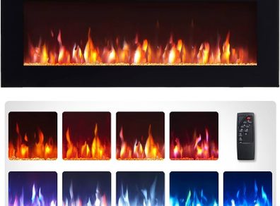 40"/102cm Electric Fireplace, Wall Mounted, Recessed, 9 Colour Flame Effect, Media Wall Compatible, 900W - 1800W Heater, Remote Control