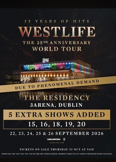 Westlife standing tickets - Friday 25th September