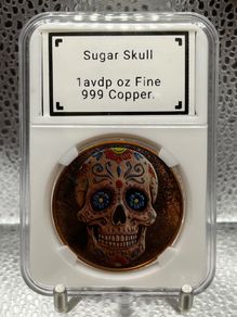 1avdp oz Fine 999 Copper Bullion Sugar Skull Round.