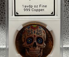 1avdp oz Fine 999 Copper Bullion Sugar Skull Round.