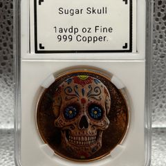 1avdp oz Fine 999 Copper Bullion Sugar Skull Round.