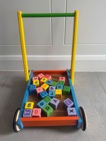 Push cart with blocks for baby toddler gift wooden toy