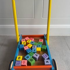 Push cart with blocks for baby toddler gift wooden toy