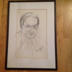 Ink portrait of Charles J Haughey by Liam C. Martin