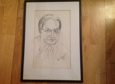 Ink portrait of Charles J Haughey by Liam C. Martin