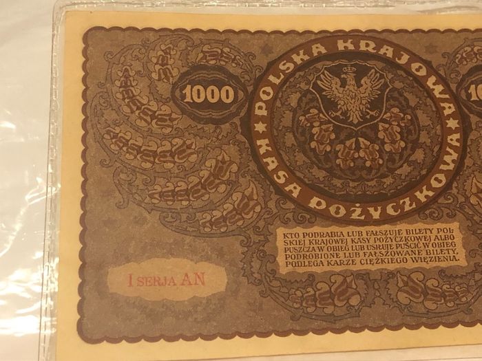 1000 Marek Polskich 1919 Huge note in very nice condition