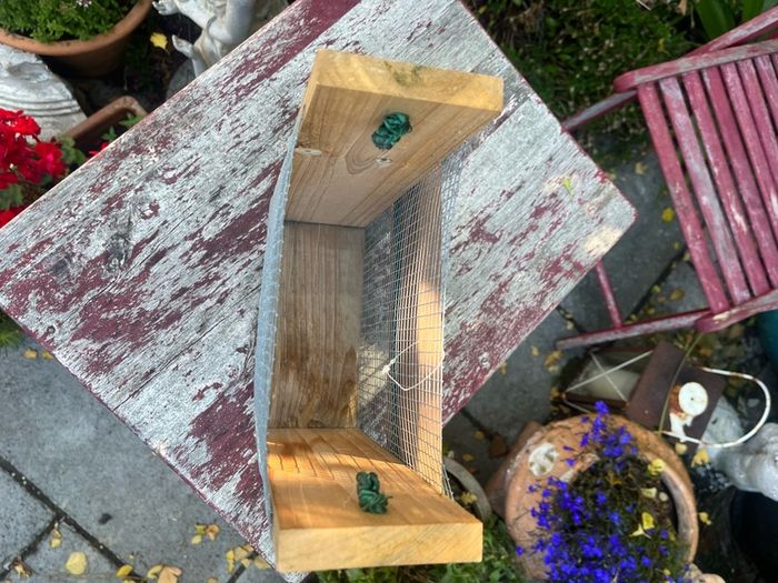 Unused Rustic Wooden Bird Feeder with Wire Mesh