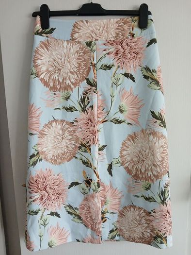 Warehouse light blue pink flower bee print lined skirt