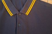 Fred Perry Navy Blue Polo Shirt Yellow Gold Twin Tip Laurel Size L