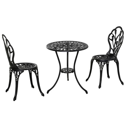 3PCs Garden Table Set Bistro Set Round Table with Umbrella Hole and 2 Chairs for Outdoor Indoor Patio Balcony Aluminium