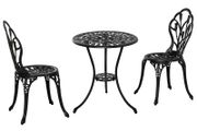 3PCs Garden Table Set Bistro Set Round Table with Umbrella Hole and 2 Chairs for Outdoor Indoor Patio Balcony Aluminium