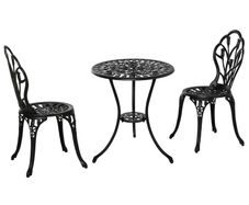 3PCs Garden Table Set Bistro Set Round Table with Umbrella Hole and 2 Chairs for Outdoor Indoor Patio Balcony Aluminium