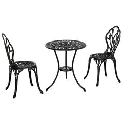 3PCs Garden Table Set Bistro Set Round Table with Umbrella Hole and 2 Chairs for Outdoor Indoor Patio Balcony Aluminium