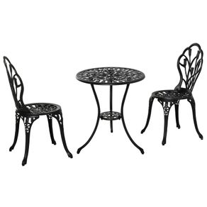 3PCs Garden Table Set Bistro Set Round Table with Umbrella Hole and 2 Chairs for Outdoor Indoor Patio Balcony Aluminium
