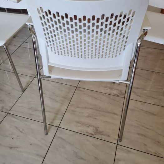 7 x white canteen/cafe chairs