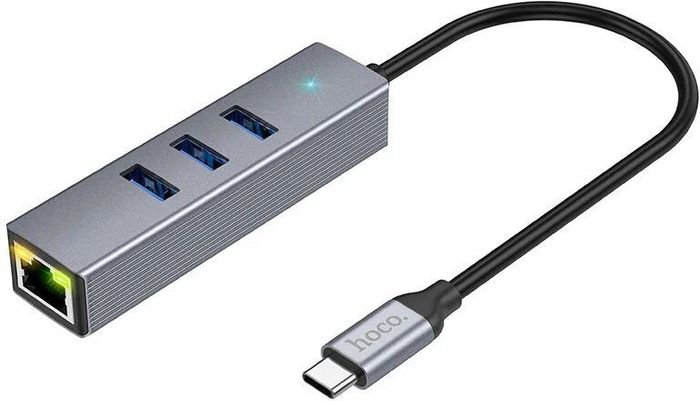 HOCO. Hub Type-C Gigabit Ethernet (USB to USB3.0 3 + RJ45) for data transfer