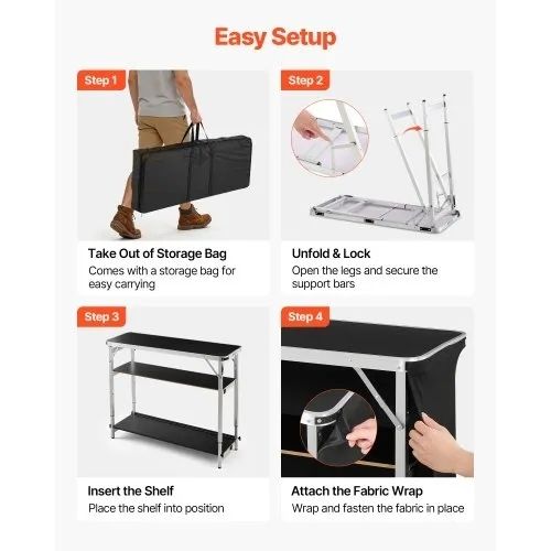 Folding Portable Bar Table, 1105 x 390 x 1010 mm, with Carry Bag, 2 Storage Shelves, and Detachable Skirt, Quick and Easy Setup, Foldable Mobile Bartending Station for Events, Party, Tradeshow