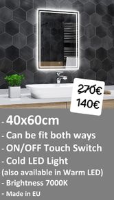 LED Bathroom Mirror 40x60 or 60x40cm