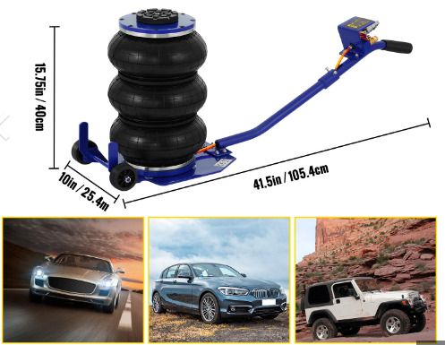 Pneumatic Triple Air Bag Car Jack Trolley 3 Ton 6600 Lbs Cap 400 Mm Lift