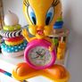 Rare Pink Tweety Alarm Clock, Tweety Table Clock, Tweety Clock, Table Clock, Clock, Tweety, Alarm Clock 1980's warmer bros looney tunes vintage Image 5