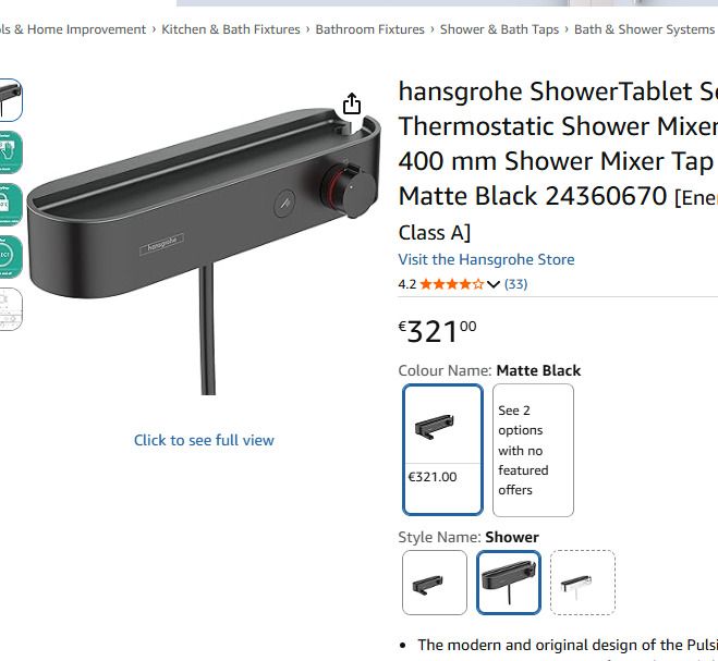 Hansgrohe ShowerTablet Select Thermostatic Shower Mixer Tap 400 mm Shower Mixer Tap Matte Black 24360670